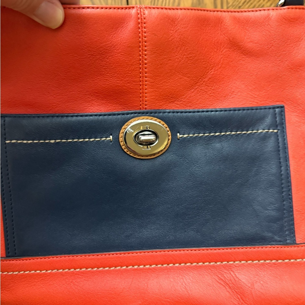 Coach Colorblock Carrie Tote Red and Navy Interior Bag - Picture 2 of 7